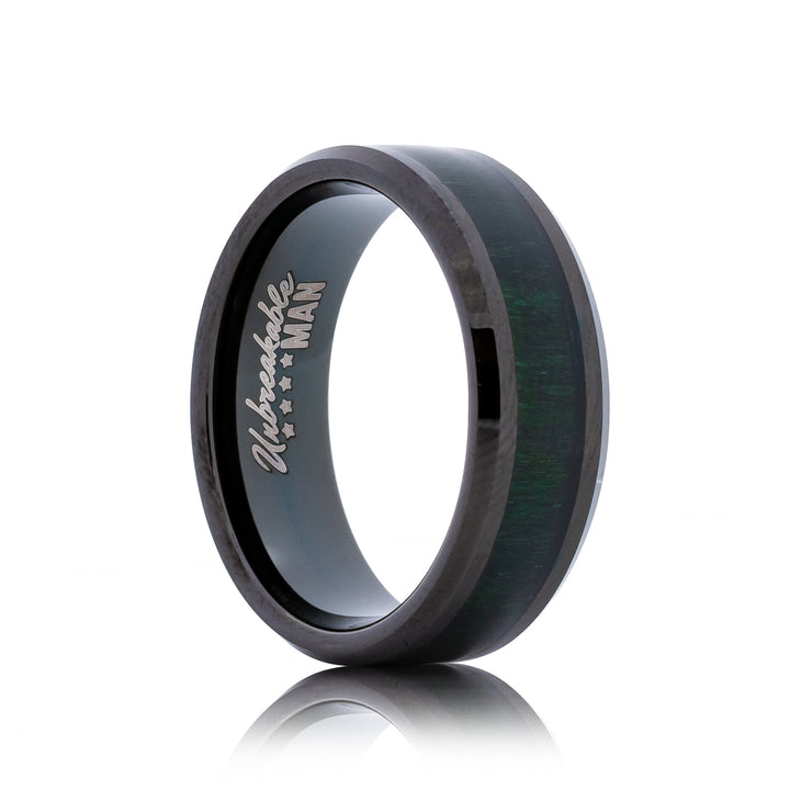Faith Tungsten Ring - 8mm Green & Black Wooden Inlay Men's Band