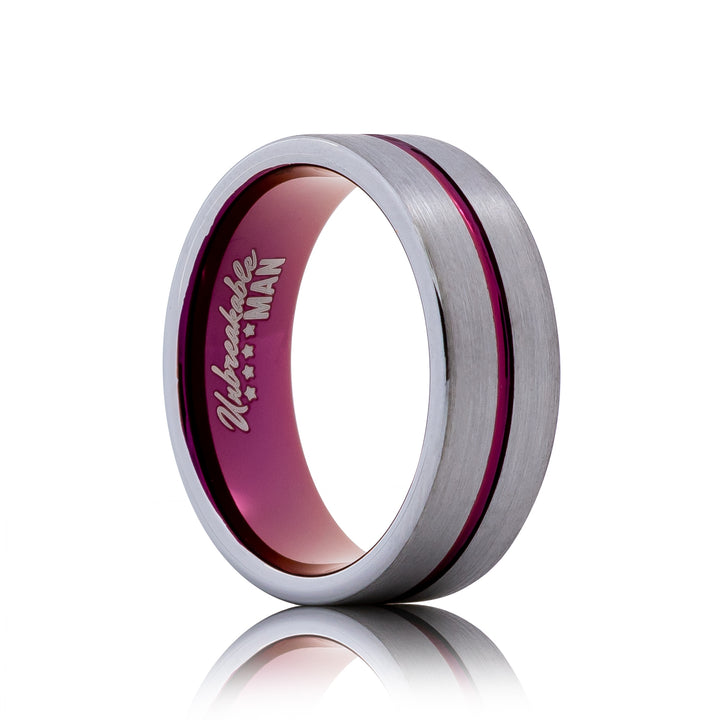 Adore Tungsten Ring - 8mm Silver & Burgundy Brushed Men's Band