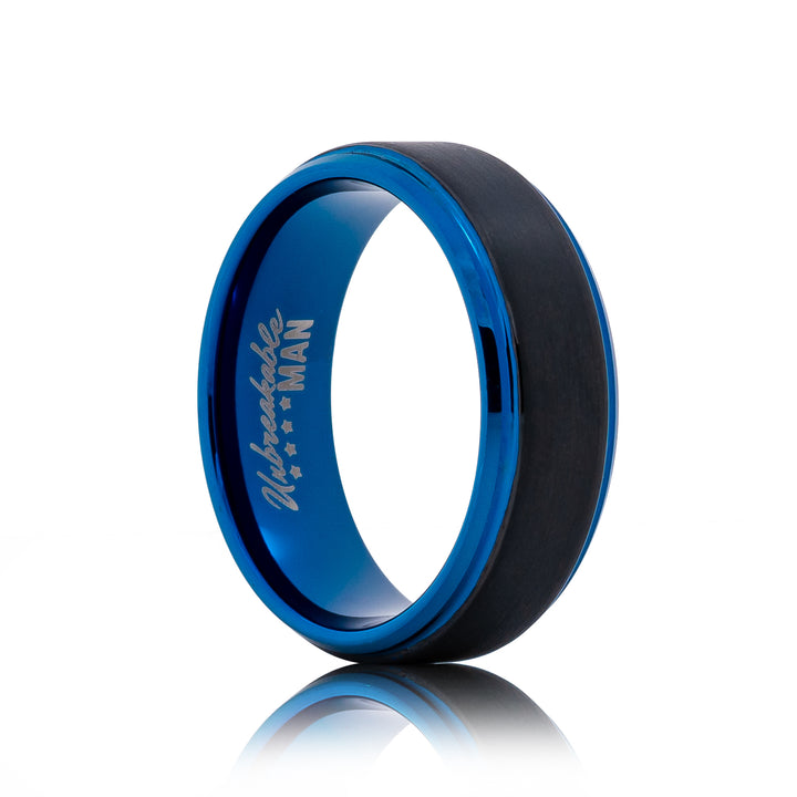 Unity Tungsten Ring - 8mm Black & Blue Matte Men's Band