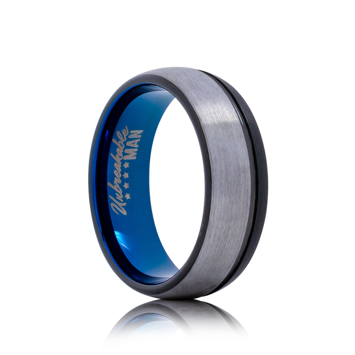 Brazen Tungsten Ring - 8mm Blue, Black & Silver Men's Band