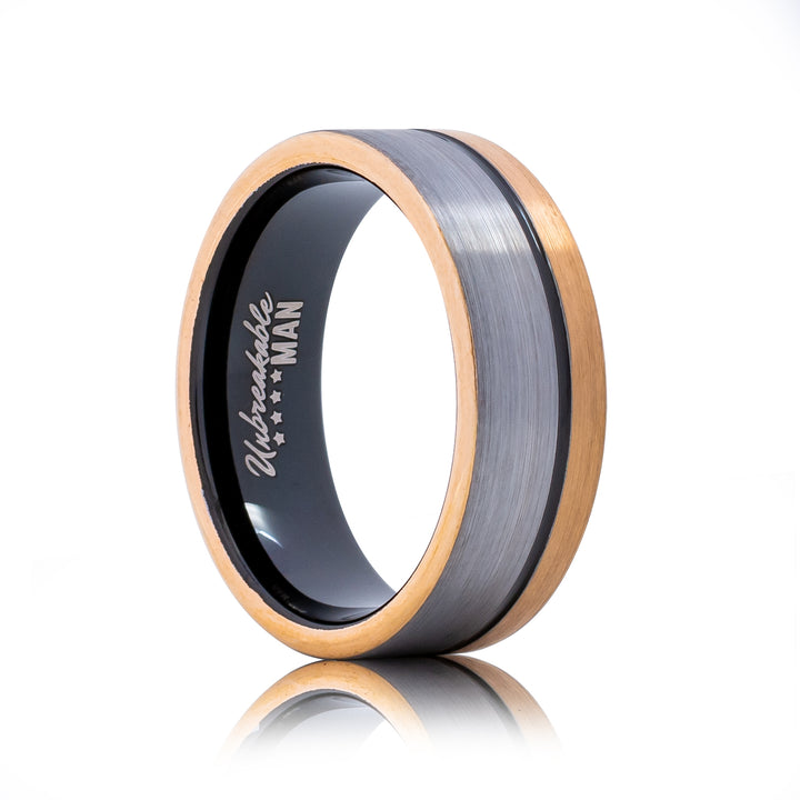 Virtue Tungsten Ring - 8mm Silver, Black & Rose Gold Brushed Men's Band