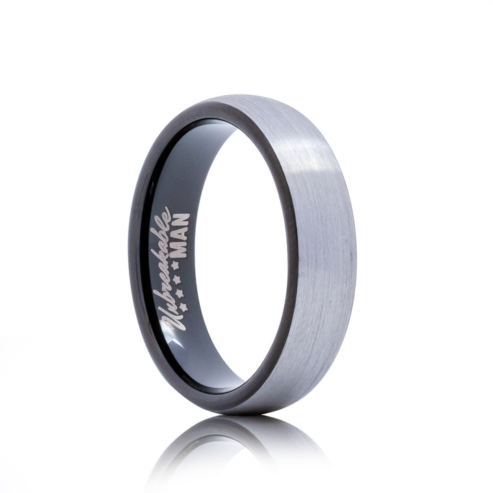 Cherish Tungsten Ring - 6mm Silver & Black Brushed Men's Band