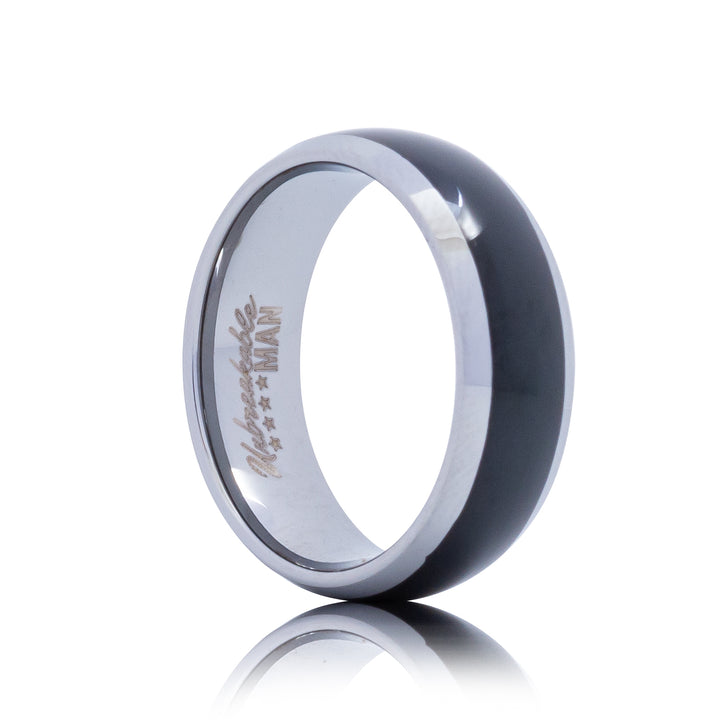 Reverence Tungsten Ring - 8mm Silver & Black Polished Men's Band