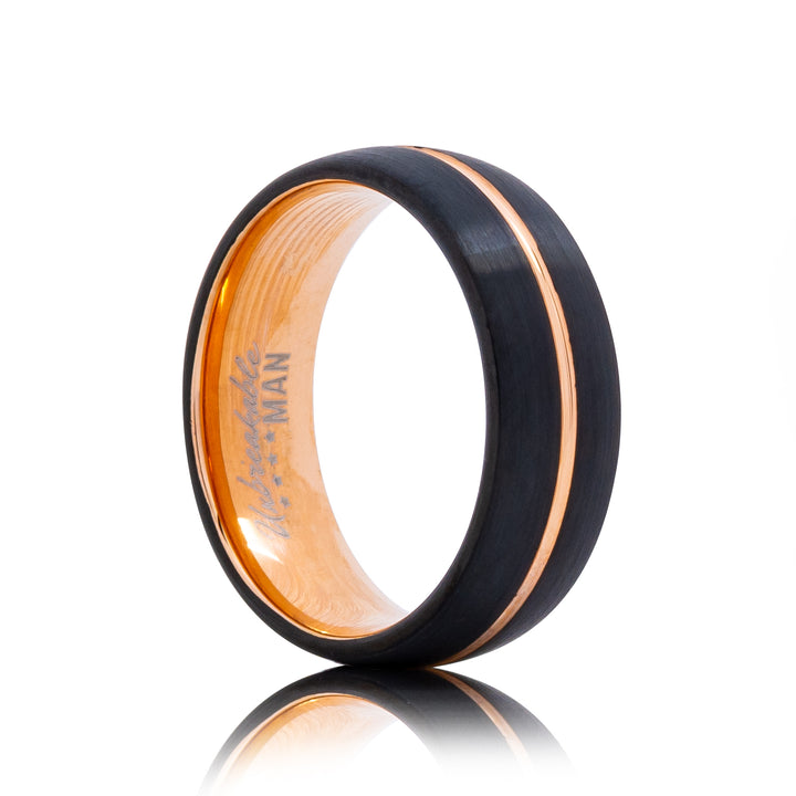 Ambition Tungsten Ring - 8mm Black & Rose Gold Brushed Men's Band