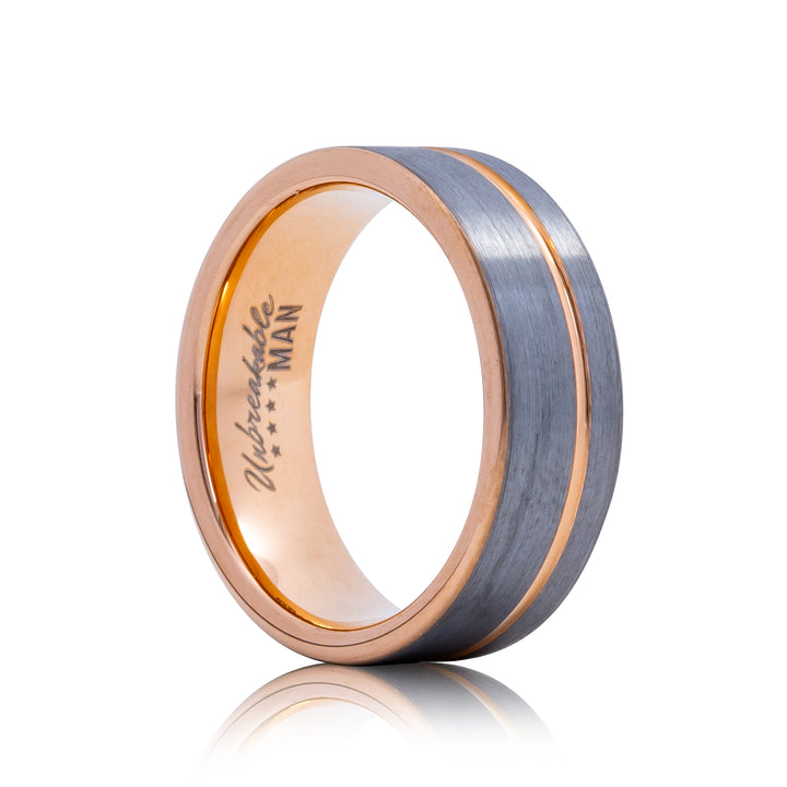 Allure Tungsten Ring - 8mm Silver & Rose Gold Brushed Men's Band