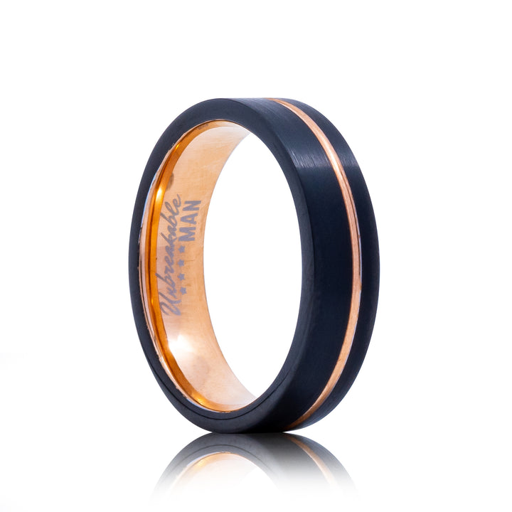 Inspire Tungsten Ring - 6mm Black & Rose Gold Brushed Men's Band