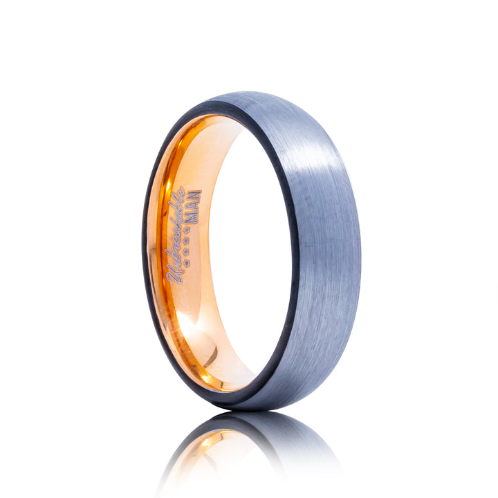 Courage Tungsten Ring - 6mm Silver, Black & Rose Gold Brushed Men's Band