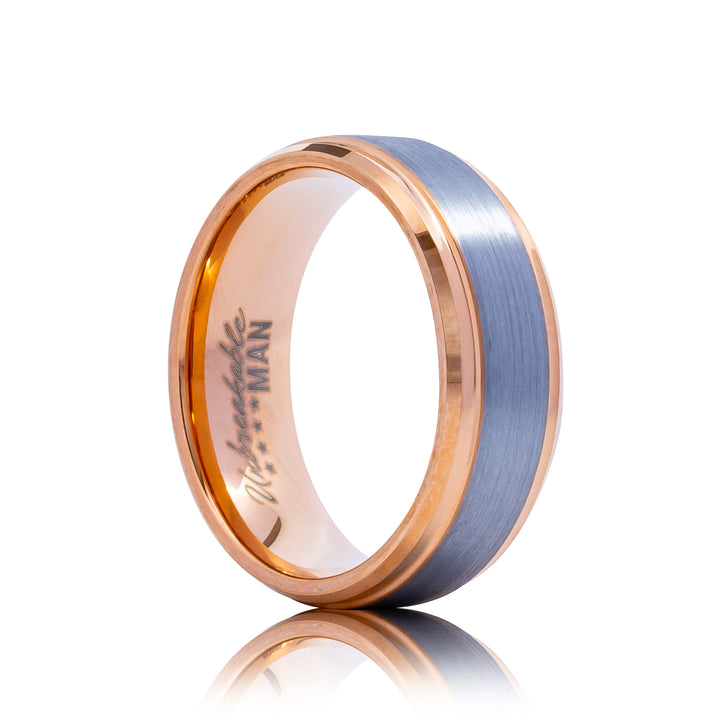 Respect Tungsten Ring - 8mm Silver & Rose Gold Brushed Men's Band