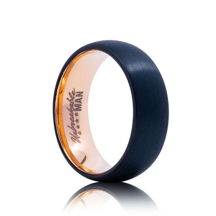 Valiant Tungsten Ring - 8mm Black & Rose Gold Brushed Men's Band